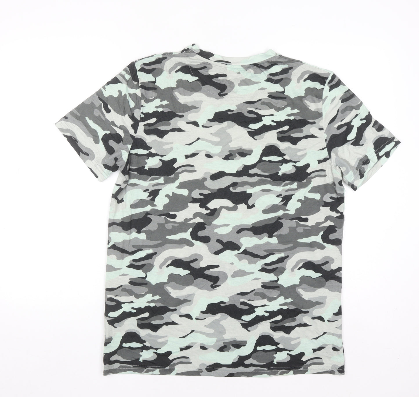 boohooMAN Men's Grey Camouflage Short Sleeve Crew Neck T-Shirt M