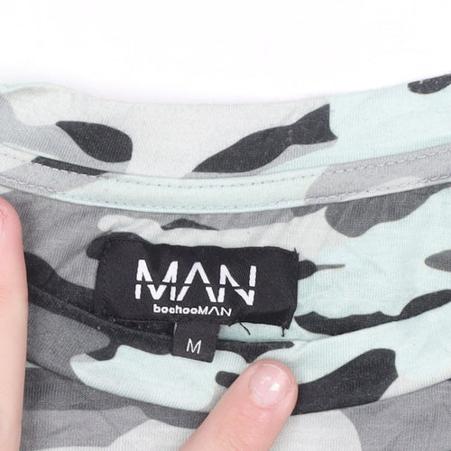 boohooMAN Men's Grey Camouflage Short Sleeve Crew Neck T-Shirt M