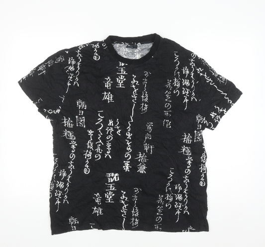 ASOS DESIGN Men’s Black Japanese Print Crew Neck T-Shirt Size L