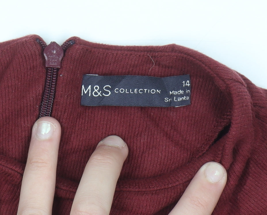 Marks and Spencer Women's Red High Neck Knit Jumper Size 14