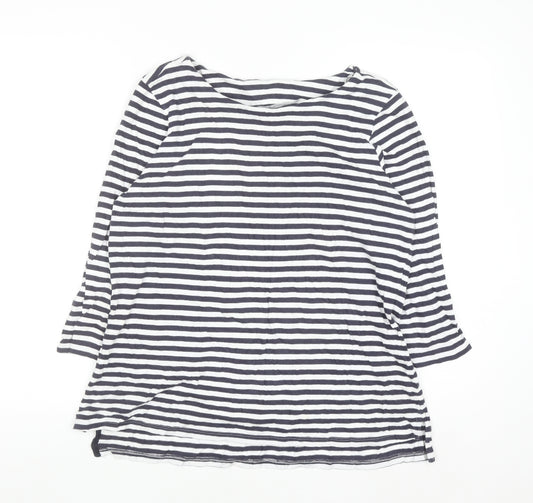 Next Women Blue White Striped 3/4 Sleeve Cotton T-Shirt UK 16
