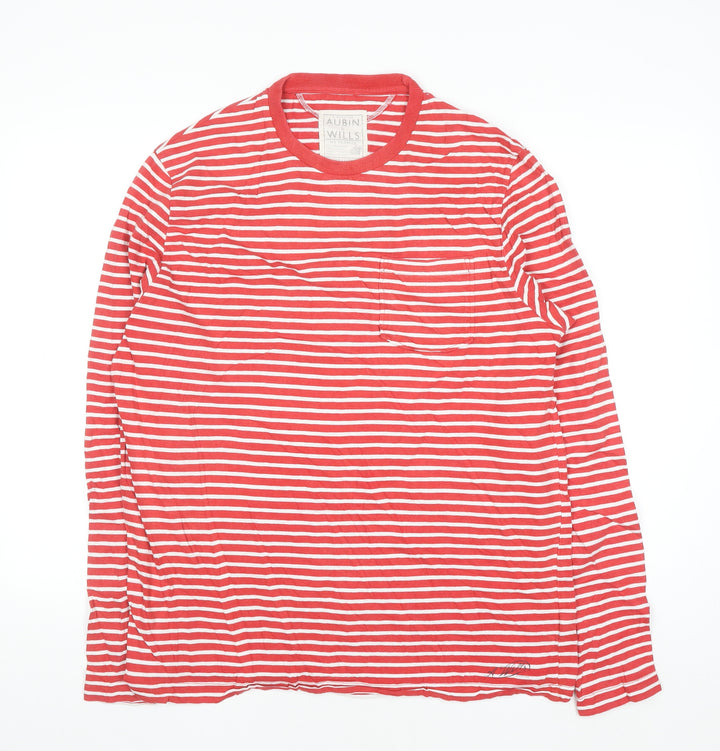 Aubin & Wills Men’s Red Striped Long Sleeve Cotton Top Size L