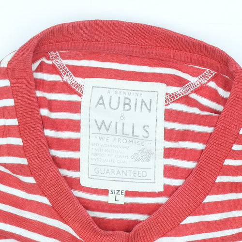 Aubin & Wills Men’s Red Striped Long Sleeve Cotton Top Size L
