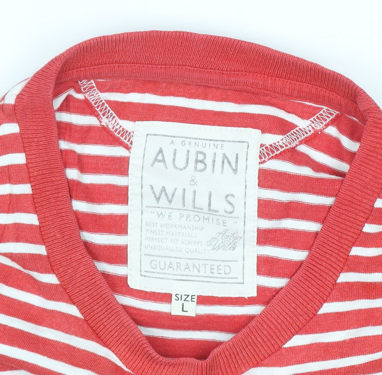 Aubin & Wills Men’s Red Striped Long Sleeve Cotton Top Size L