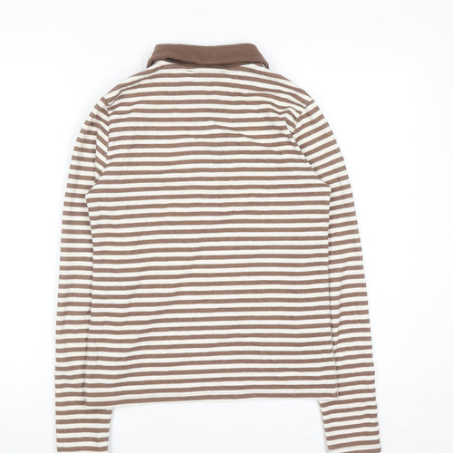 MNG Women Brown Stripe Collared Henley Jumper Size M
