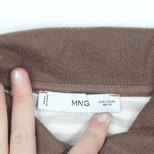 MNG Women Brown Stripe Collared Henley Jumper Size M