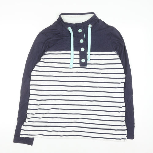 BHS Womens Blue White Striped Henley High Neck Cotton Jumper Size 16
