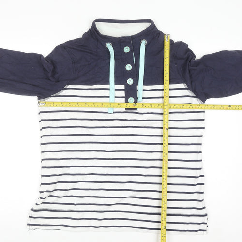 BHS Womens Blue White Striped Henley High Neck Cotton Jumper Size 16