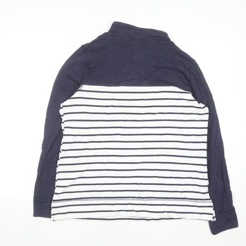 BHS Womens Blue White Striped Henley High Neck Cotton Jumper Size 16