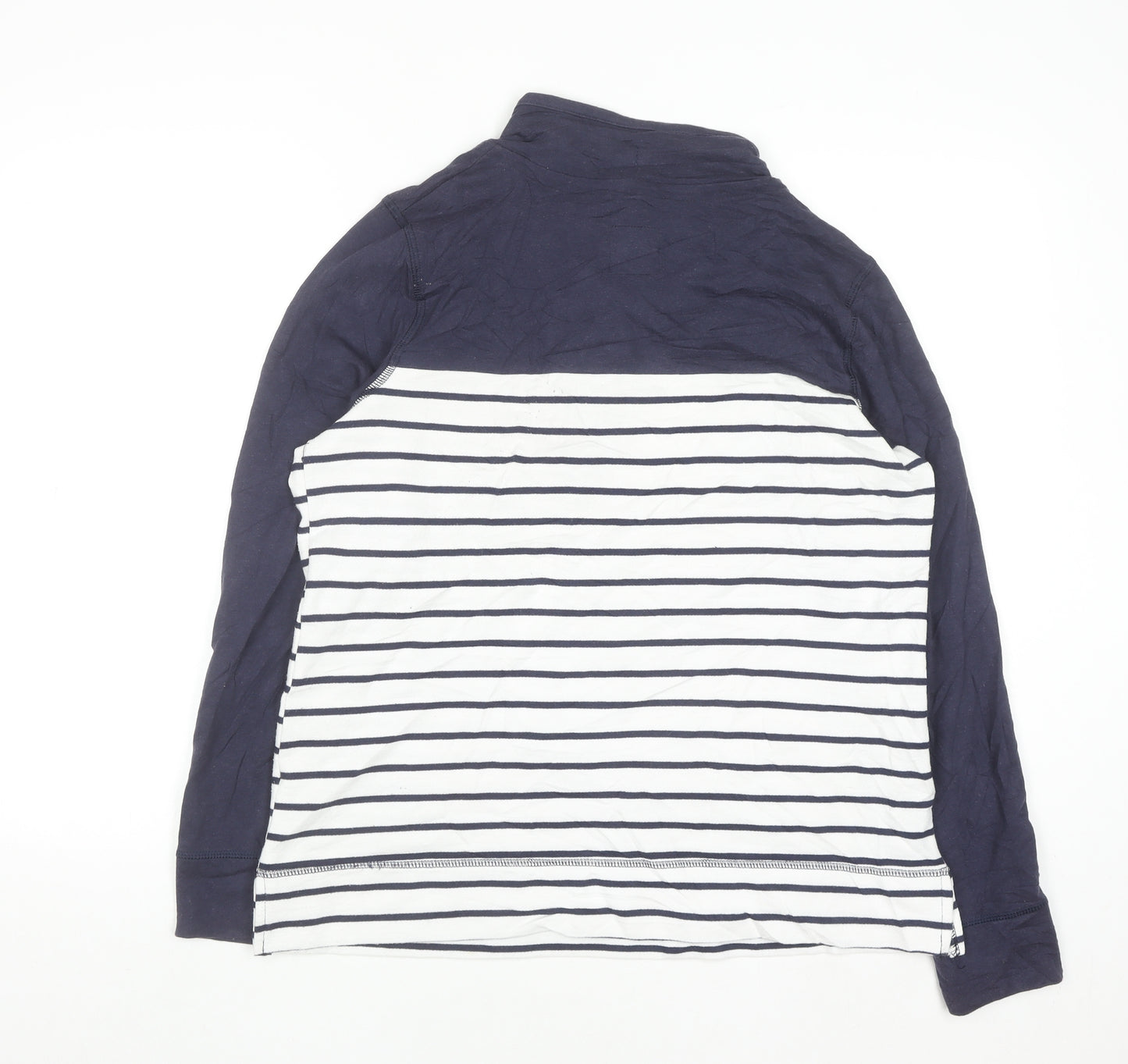 BHS Womens Blue White Striped Henley High Neck Cotton Jumper Size 16