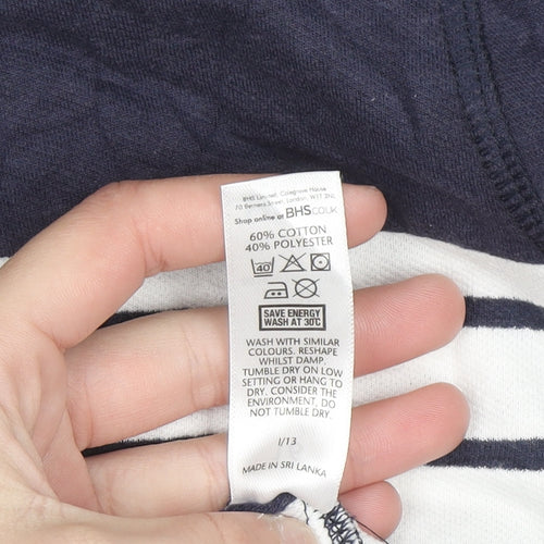 BHS Womens Blue White Striped Henley High Neck Cotton Jumper Size 16