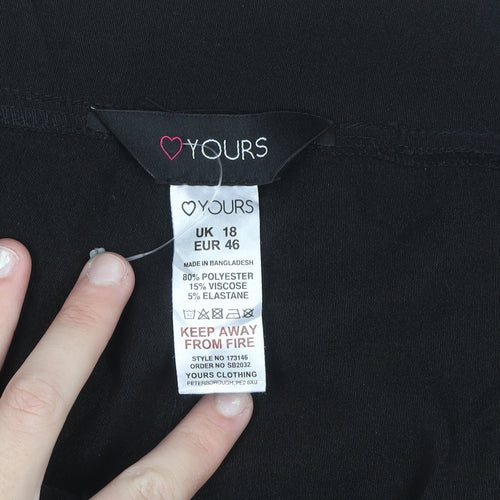Yours Women Black Size 18 Wide-Leg Stretch Trousers