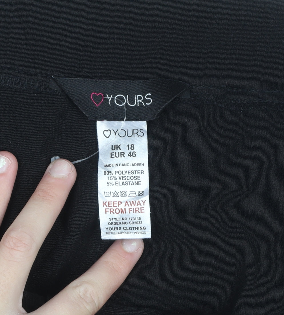 Yours Women Black Size 18 Wide-Leg Stretch Trousers