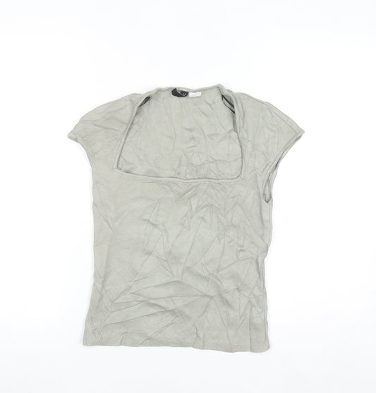 H&M Divided Women’s Grey Square Neck Short Sleeve Stretch T-Shirt Size 12