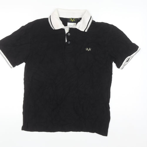 V1969 Men's Black Cotton Polo Shirt Size M Embroidered Logo