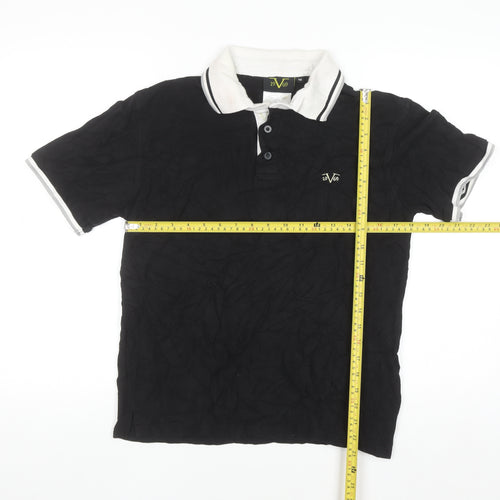 V1969 Men's Black Cotton Polo Shirt Size M Embroidered Logo