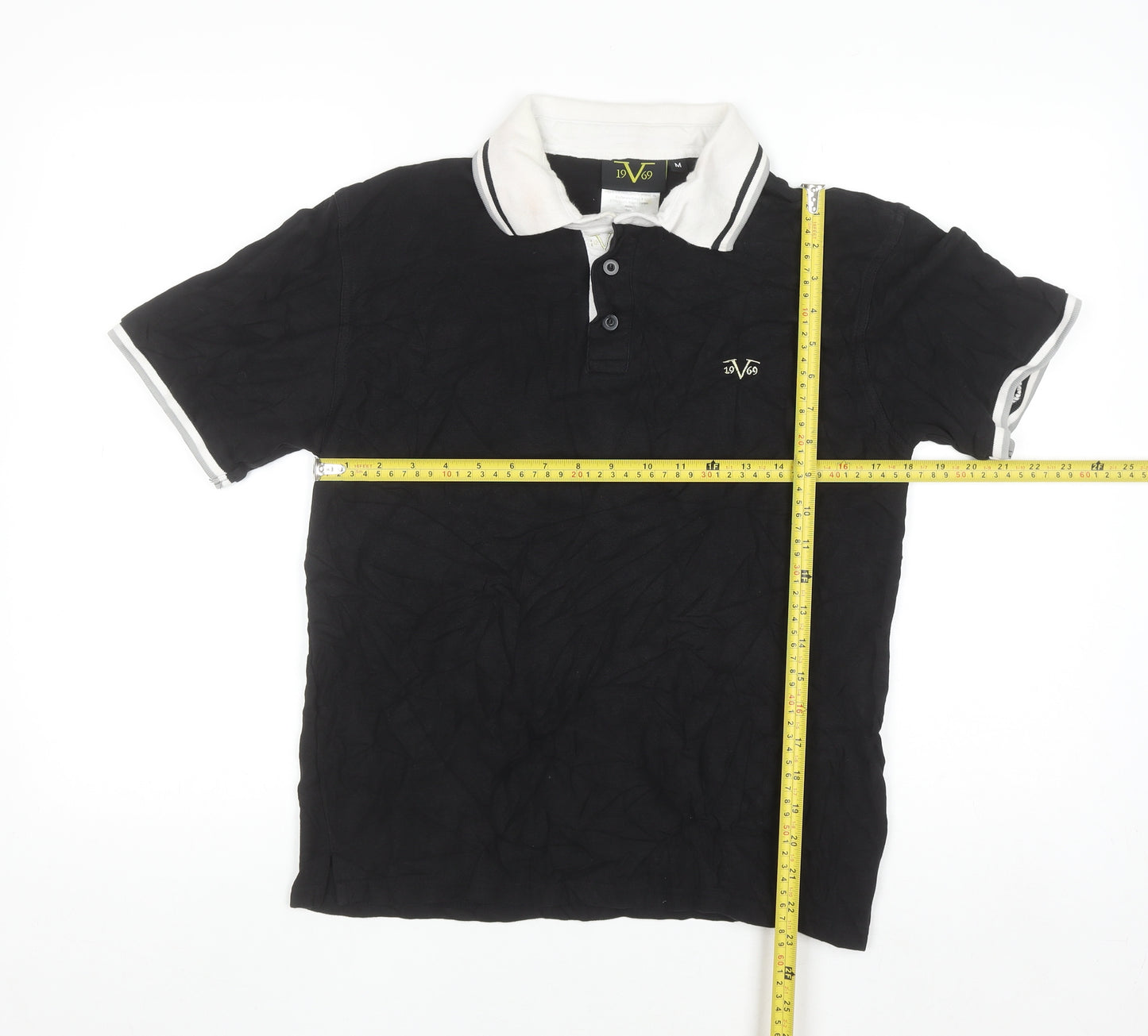 V1969 Men's Black Cotton Polo Shirt Size M Embroidered Logo