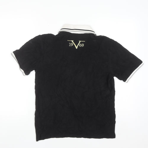 V1969 Men's Black Cotton Polo Shirt Size M Embroidered Logo