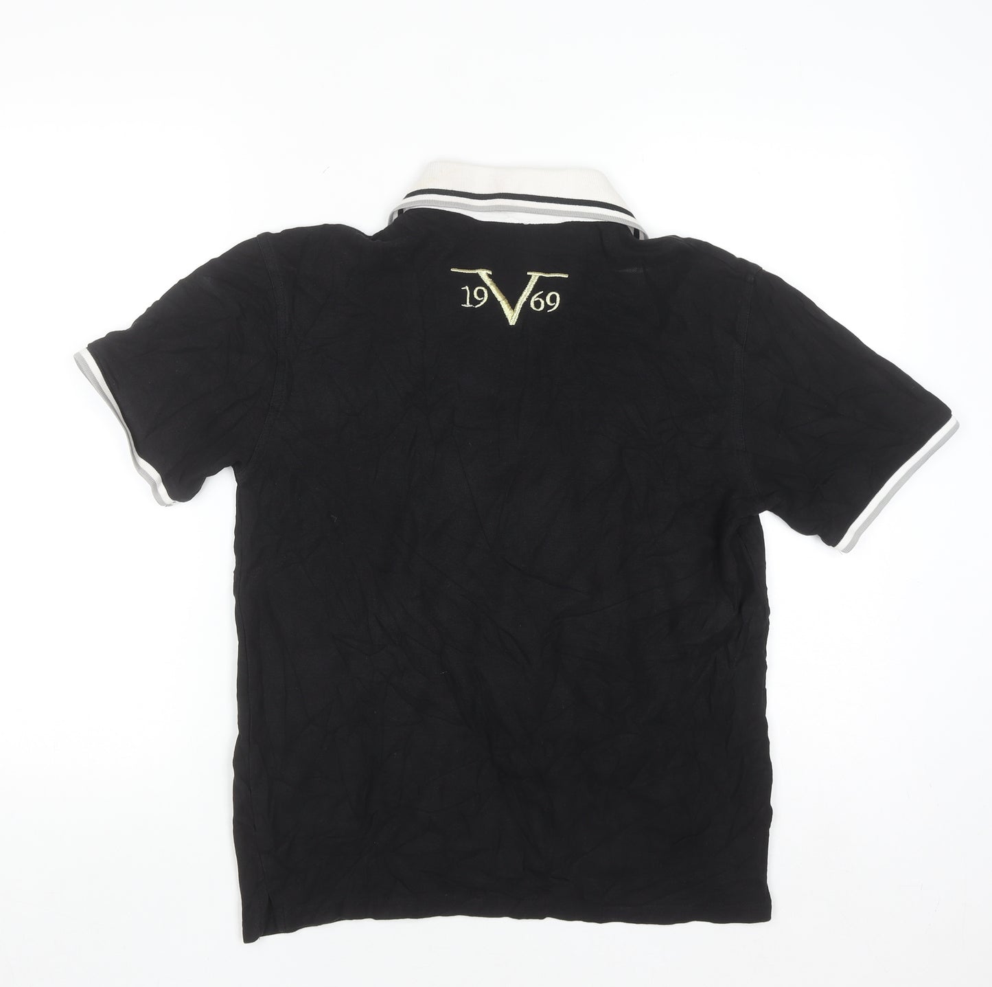 V1969 Men's Black Cotton Polo Shirt Size M Embroidered Logo