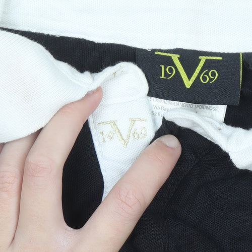 V1969 Men's Black Cotton Polo Shirt Size M Embroidered Logo
