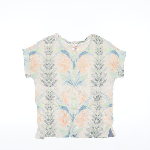 White Stuff Women’s Beige Floral Linen T-Shirt UK 8