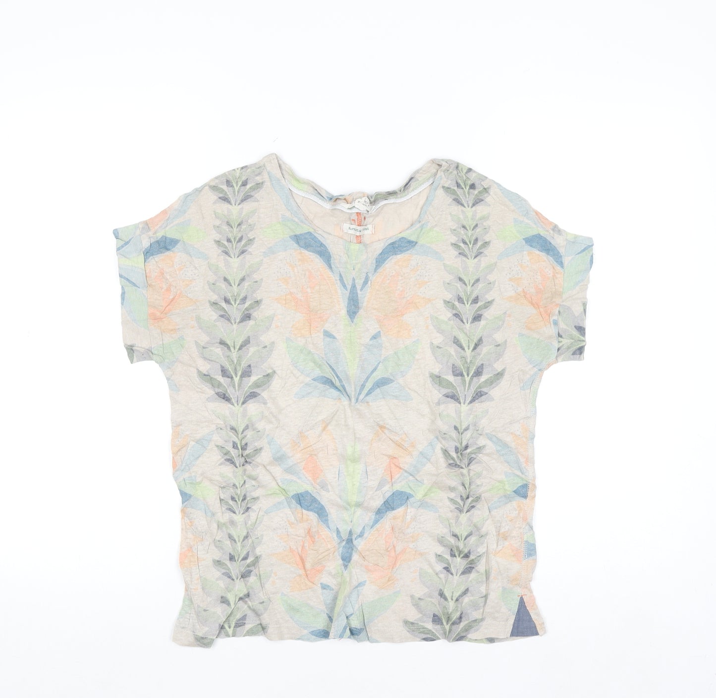 White Stuff Women’s Beige Floral Linen T-Shirt UK 8
