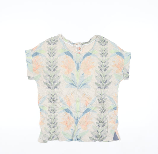 White Stuff Women’s Beige Floral Linen T-Shirt UK 8