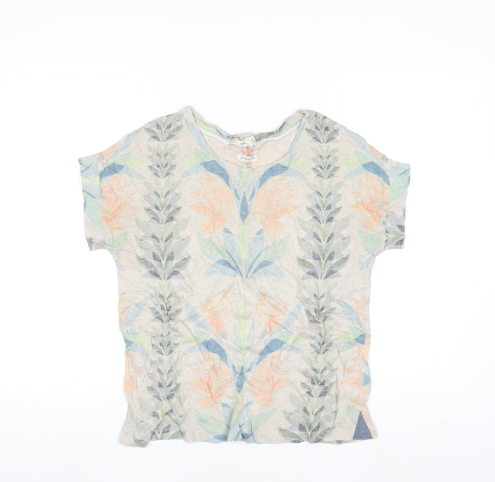White Stuff Women’s Beige Floral Linen T-Shirt UK 8