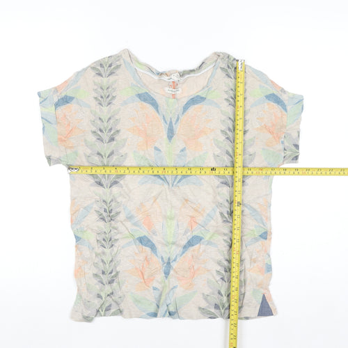 White Stuff Women’s Beige Floral Linen T-Shirt UK 8