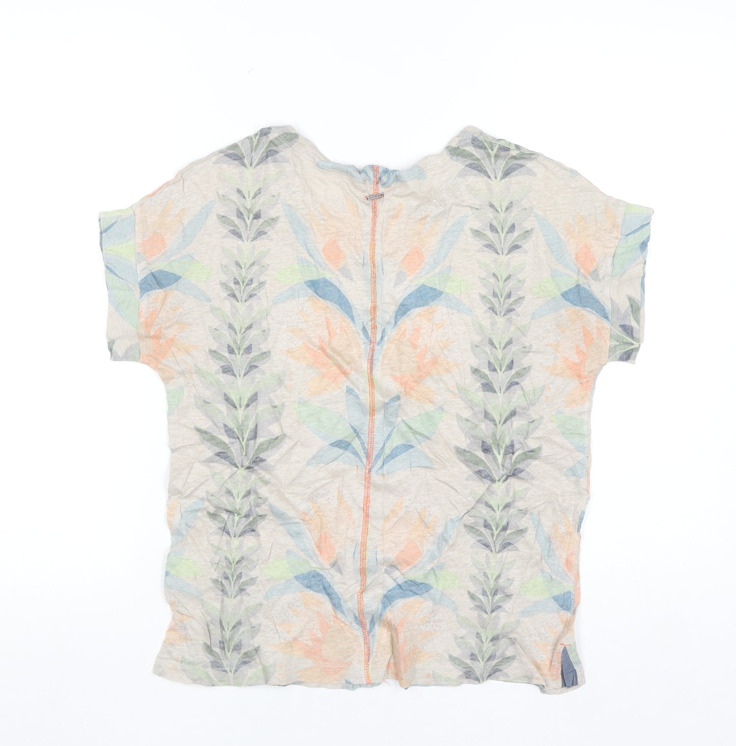 White Stuff Women’s Beige Floral Linen T-Shirt UK 8