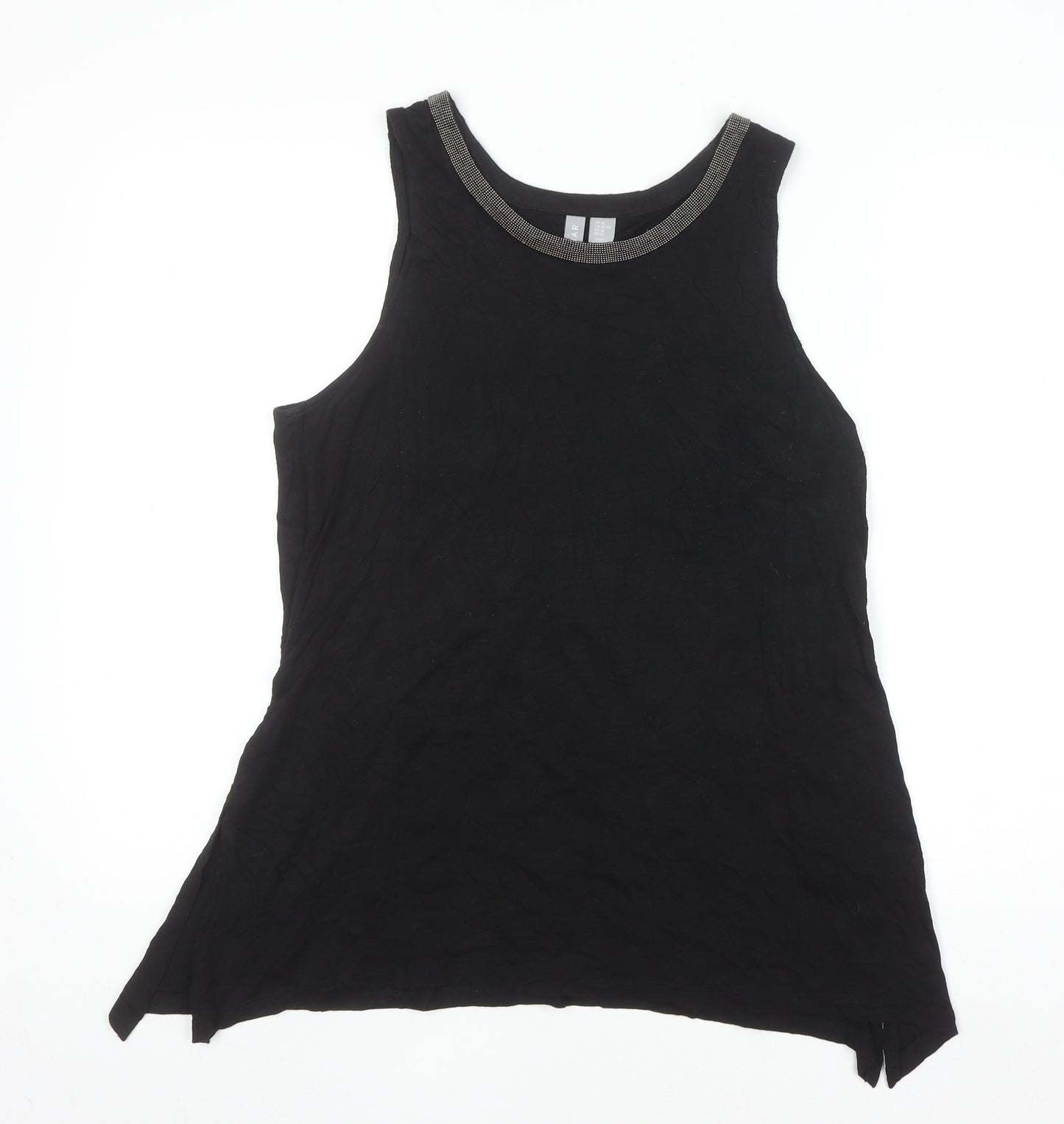 KENAR Women's Black XL Sleeveless Beaded Neck Cotton Modal Tank Top