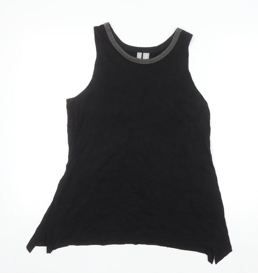 KENAR Women's Black XL Sleeveless Beaded Neck Cotton Modal Tank Top
