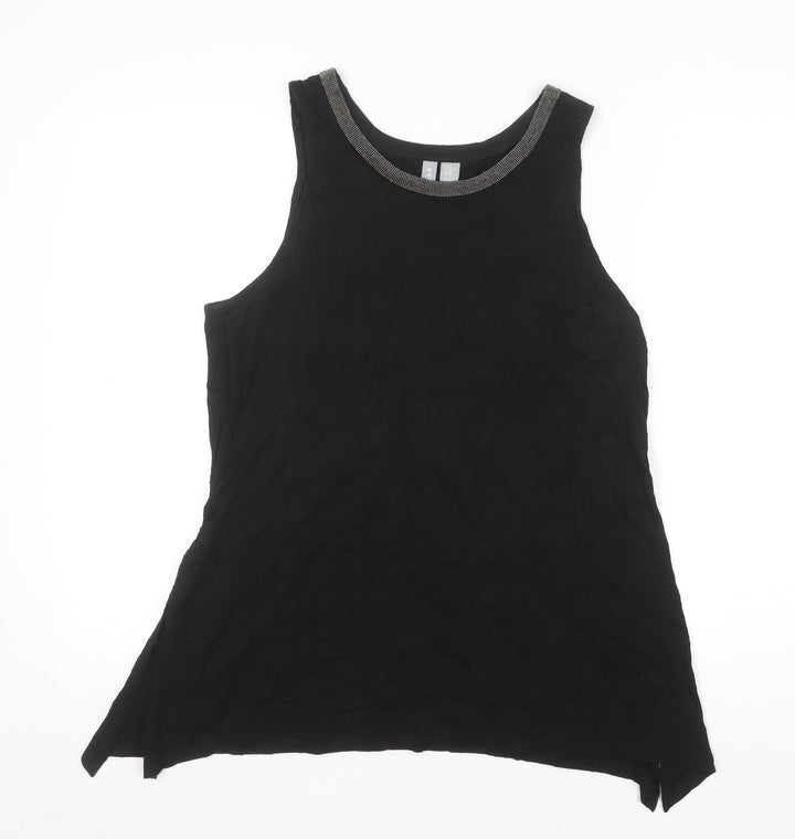 KENAR Women's Black XL Sleeveless Beaded Neck Cotton Modal Tank Top