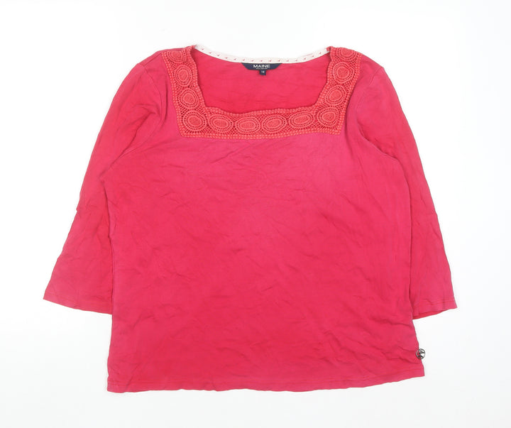 Maine New England Women's Pink 3/4 Sleeve Cotton Tunic Blouse Size 18