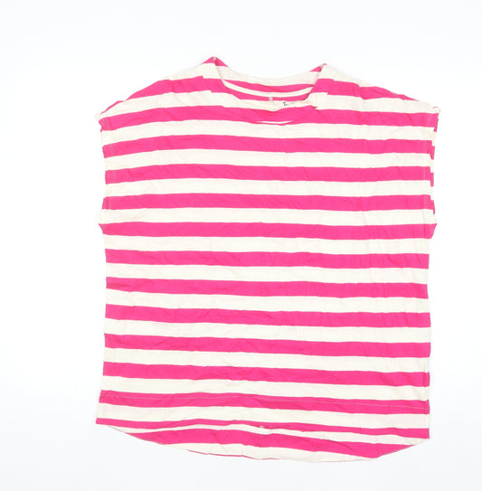 Tu Women Pink Striped Drop Hem Cotton T-Shirt Size 16