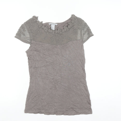 H&M Women’s Grey Embroidered Short Sleeve Blouse Size S