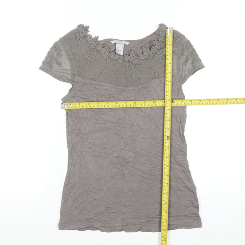 H&M Women’s Grey Embroidered Short Sleeve Blouse Size S