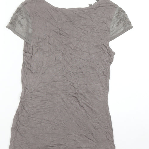 H&M Women’s Grey Embroidered Short Sleeve Blouse Size S