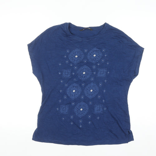 Bonmarché Women's Blue Embroidered Jersey T-Shirt Size 10