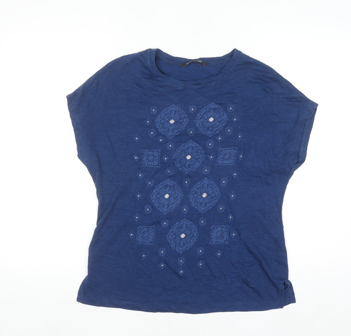 Bonmarché Women's Blue Embroidered Jersey T-Shirt Size 10