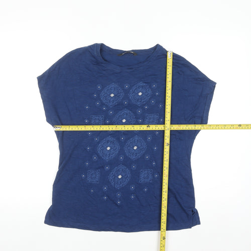 Bonmarché Women's Blue Embroidered Jersey T-Shirt Size 10