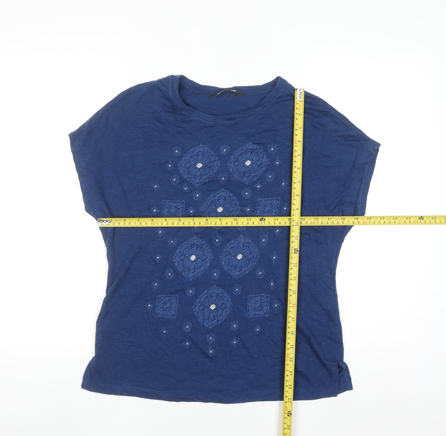 Bonmarché Women's Blue Embroidered Jersey T-Shirt Size 10