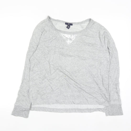 Gap Women Grey Sequin Crew Neck Pullover Sweatshirt M