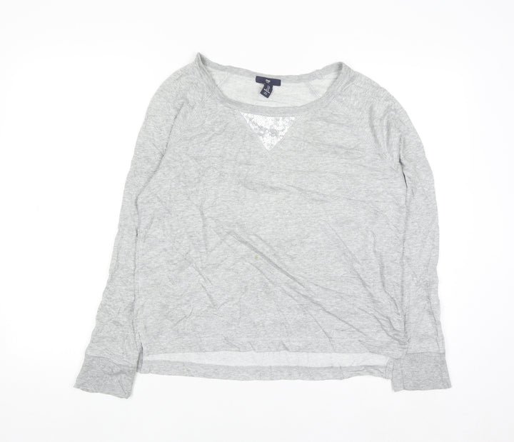 Gap Women Grey Sequin Crew Neck Pullover Sweatshirt M