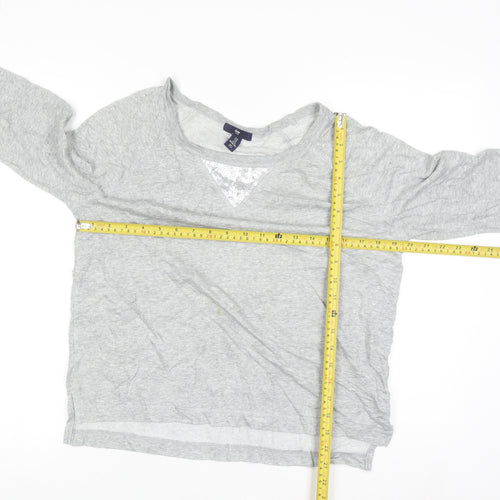 Gap Women Grey Sequin Crew Neck Pullover Sweatshirt M
