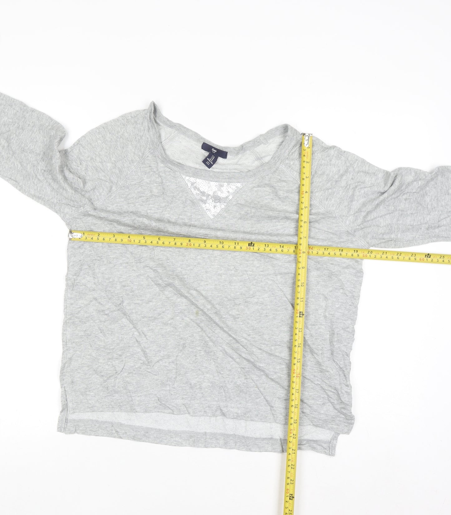 Gap Women Grey Sequin Crew Neck Pullover Sweatshirt M