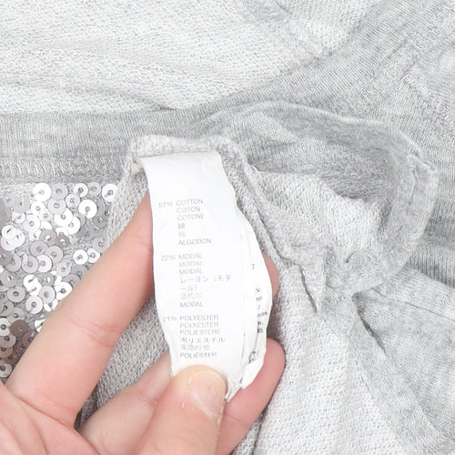 Gap Women Grey Sequin Crew Neck Pullover Sweatshirt M