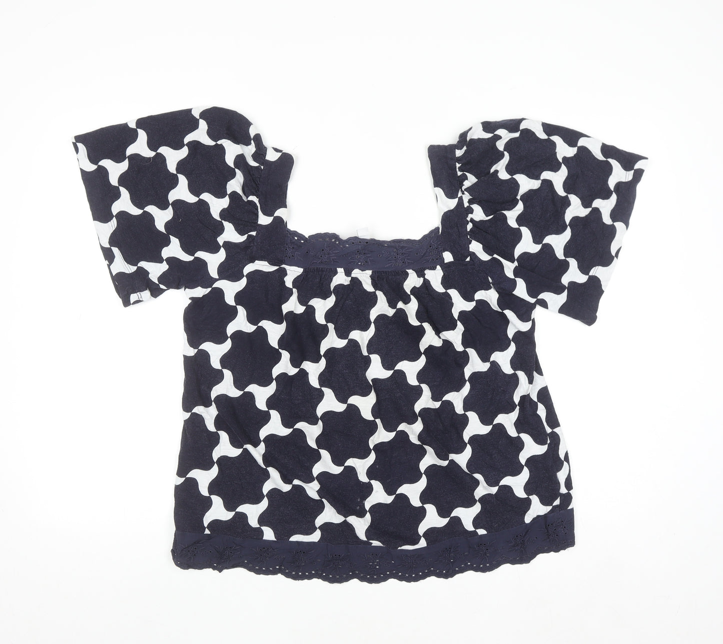Next Women's Blue Geometric Cotton Tunic Blouse UK 14