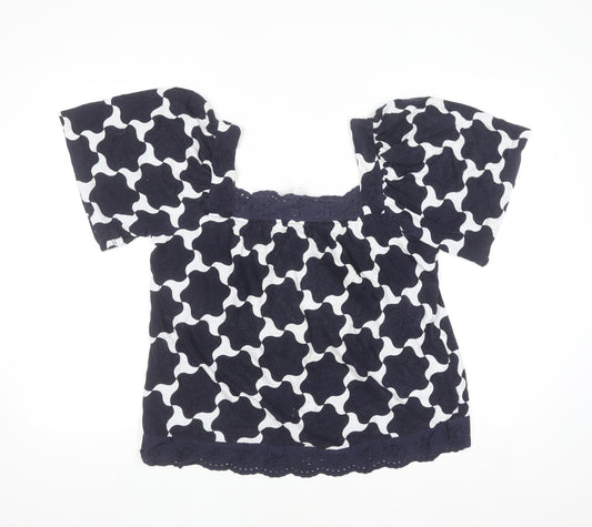 Next Women's Blue Geometric Cotton Tunic Blouse UK 14