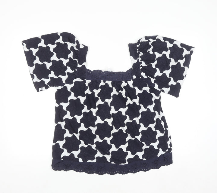 Next Women's Blue Geometric Cotton Tunic Blouse UK 14